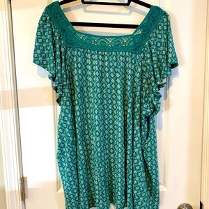 Old Navy Green White Lace Collar 3X Blouse Top